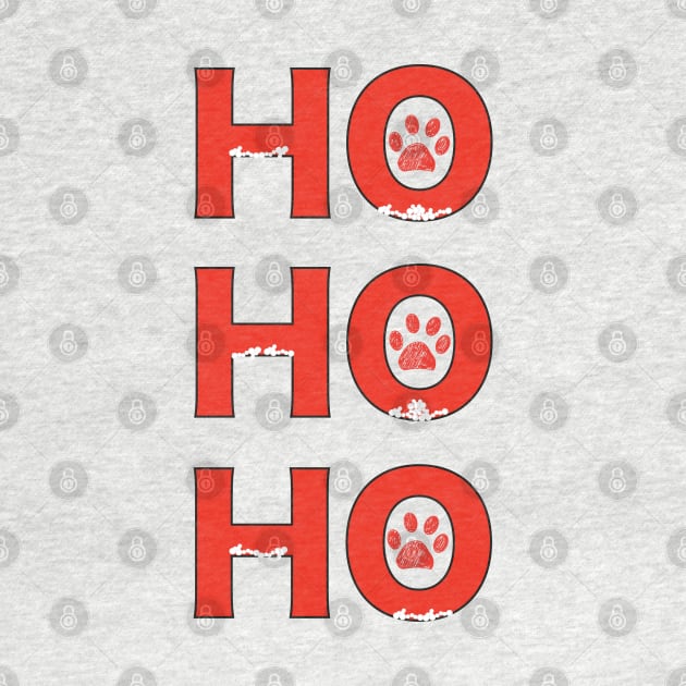 Christmas red Ho Ho Ho slogan with doodle white paw print by GULSENGUNEL